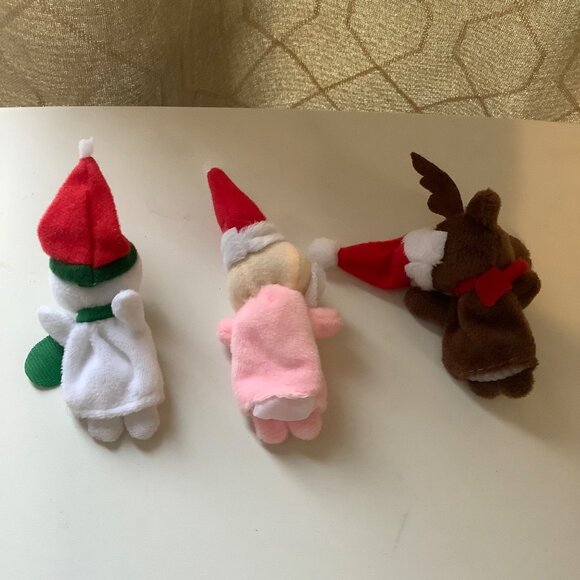 Christmas Finger Puppets Santa Snowman & Reindeer Plush Holiday Toys Set of 3 - Picture 5 of 5